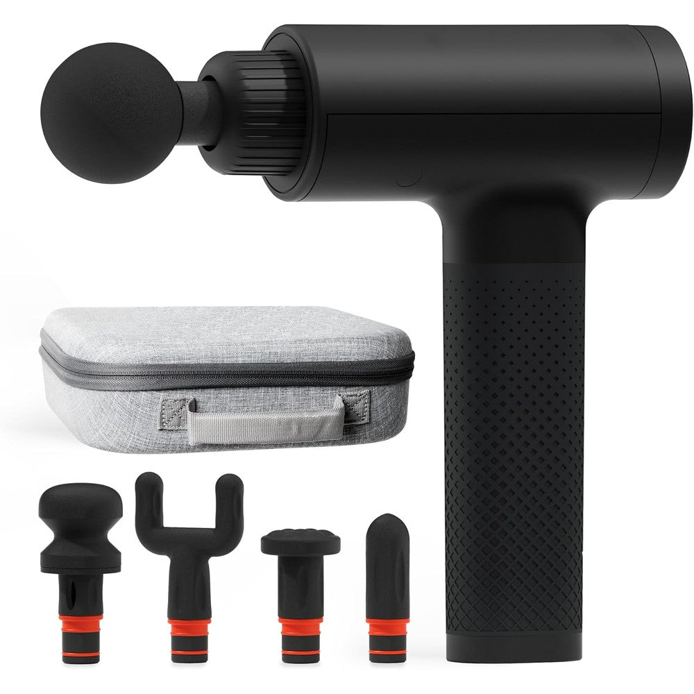Sharper Image Powerboost deep tissue percussion massage gun front view in matte black color