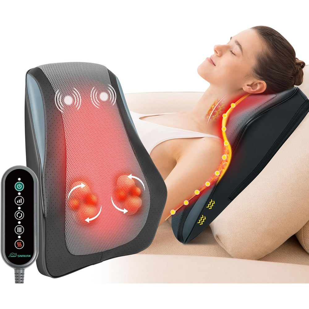Snailax back massager front view showing 3D kneading nodes and premium mesh material