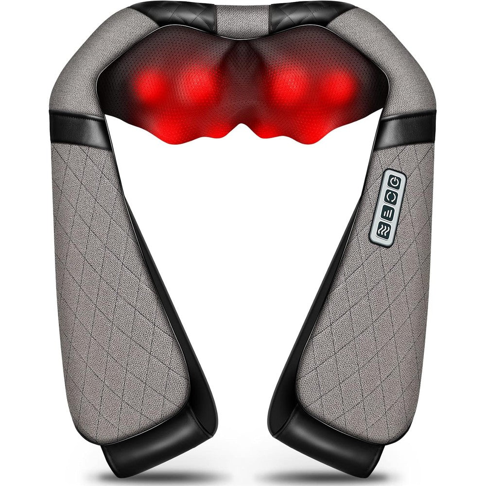 Blue Elf Shiatsu Electric Neck Massager Pillow front view showcasing gray quilted fabric design.
