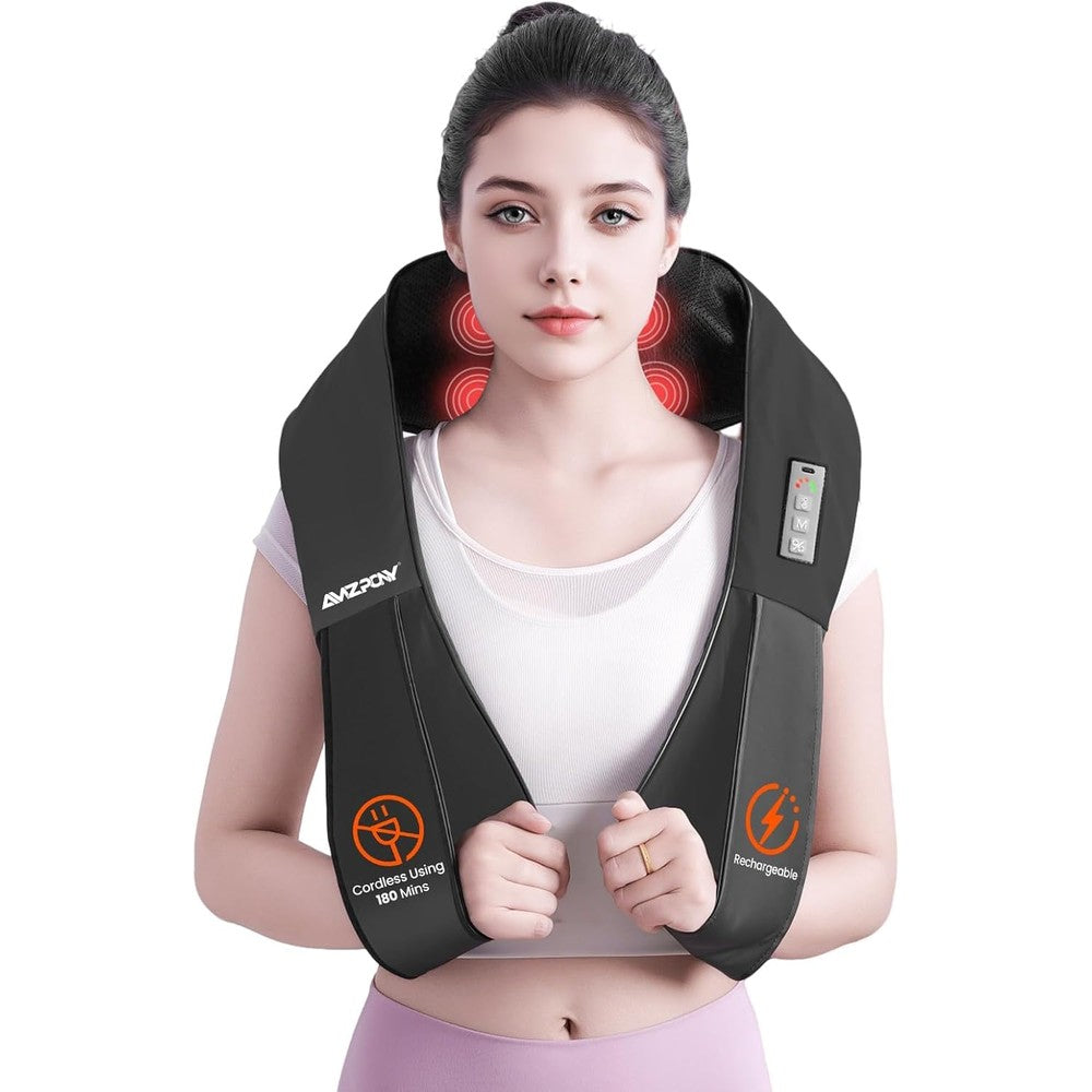 Amzpony Cordless Neck Massager front view with deep kneading nodes