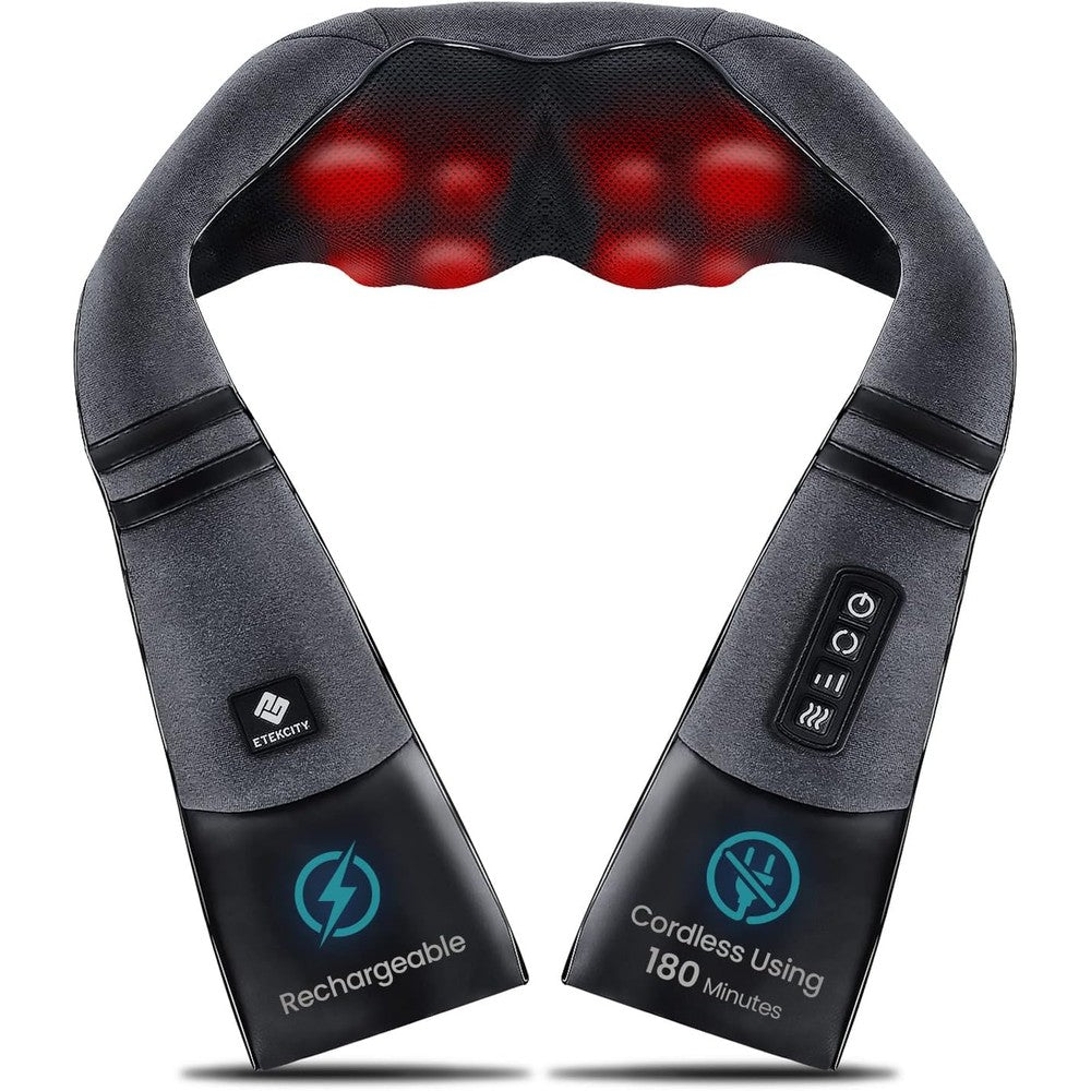 Etekcity cordless neck and back massager front view showing control panel buttons