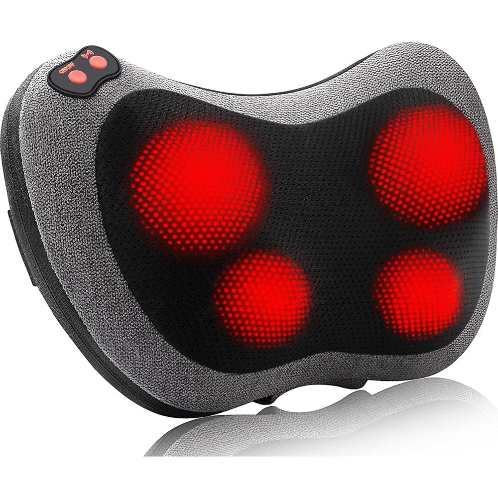 Papillon Shiatsu back massager gray cushion front view highlighting four red illuminated kneading nodes