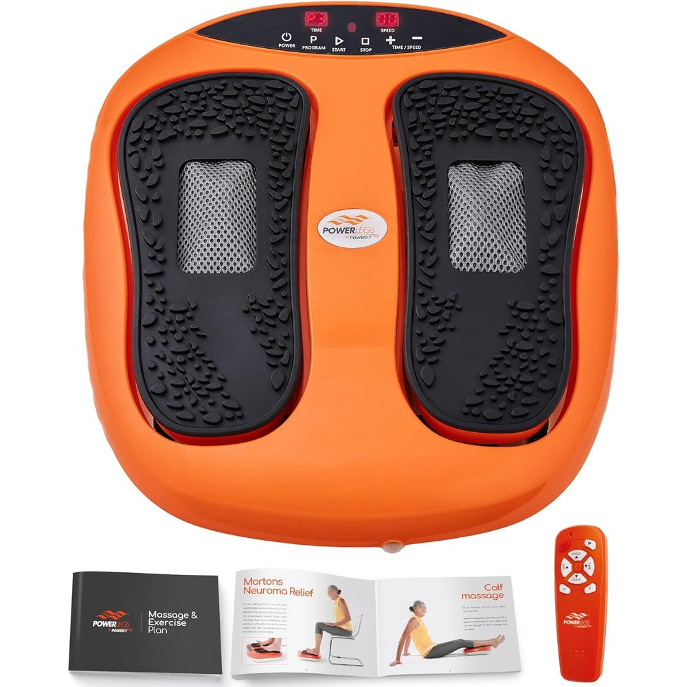 PowerFit Accelerated Training Power Legs electric foot massager machine front view showing orange acupressure pads