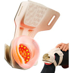 SKG WS500 knee massager front view showing pink design and gold control button for joint pain relief.