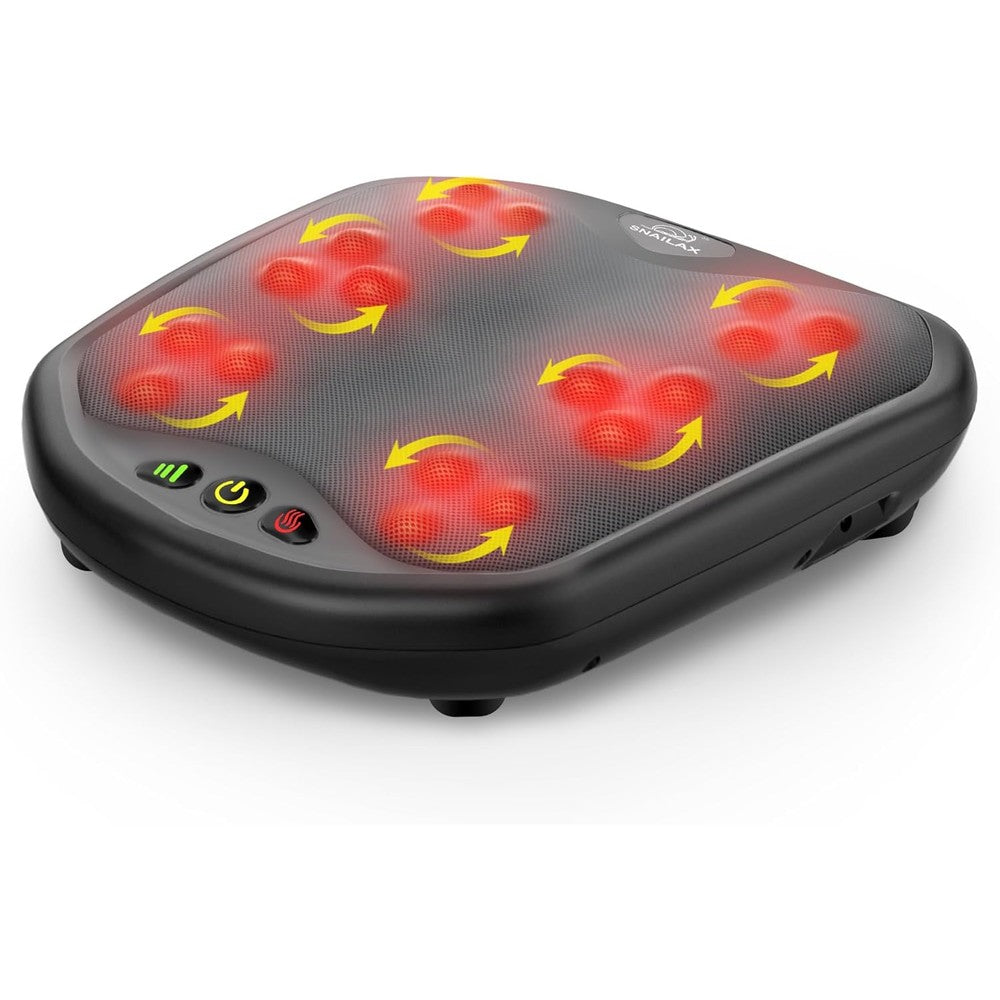 Snailax shiatsu foot massager machine showing the front view with eighteen rotating massage nodes inside the plush gray lining.