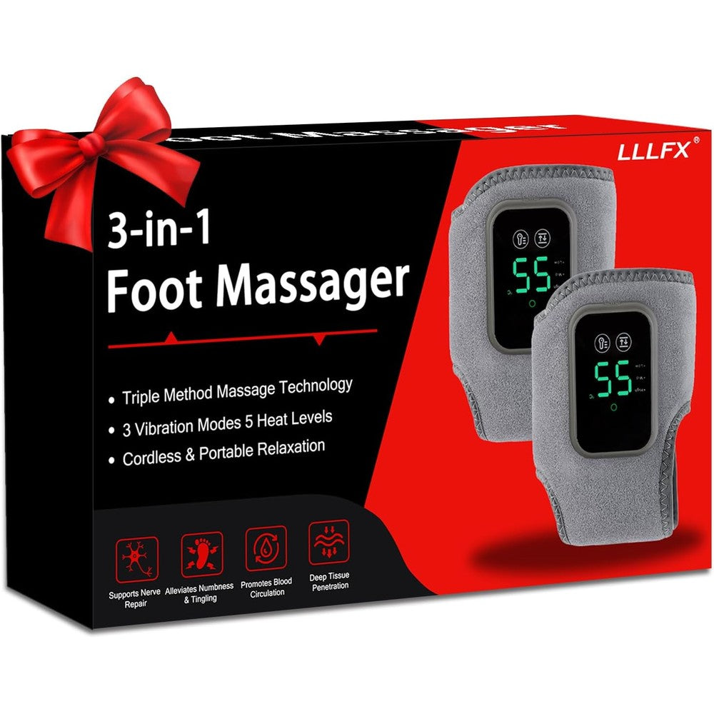 Vulaop 3-in-1 foot and ankle massager front view showing the sleek control panel and secure wrap design for daily pain relief.