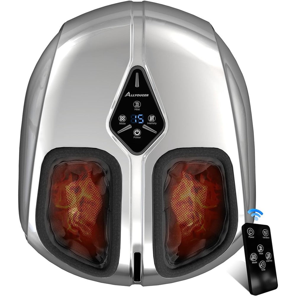 Allyouger shiatsu foot massager machine front view with premium silver finish