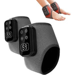 TEVIKE Foot Advanced Renew Triple Method Massager front view showing the grey adjustable wearable wrap setup.