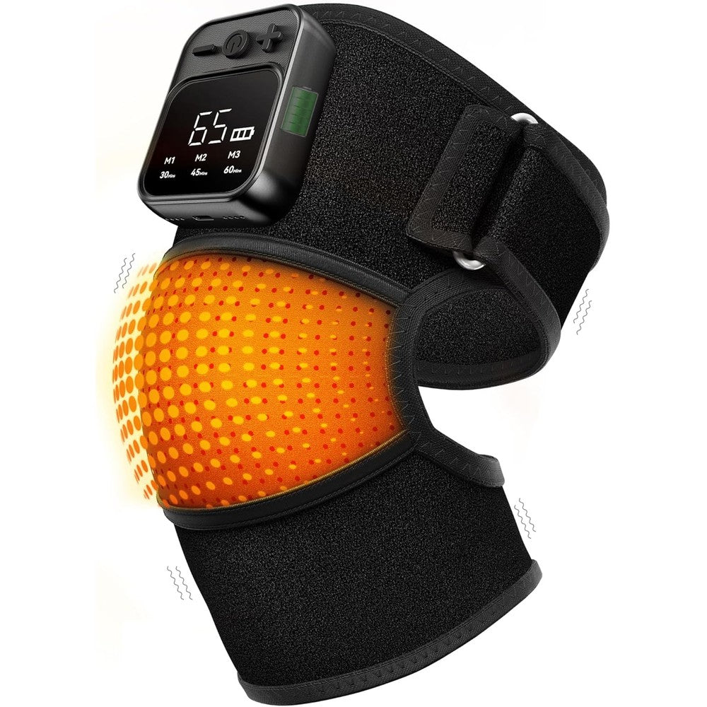 KlugPop knee massager front view showing the digital LED control panel for managing heat and vibration.
