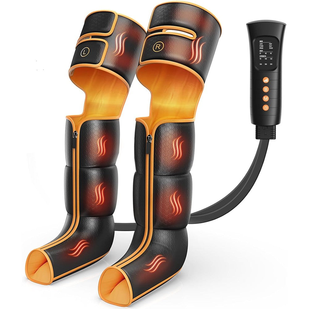 Yeskuyan leg massager with heat and compression front view of black and yellow boots