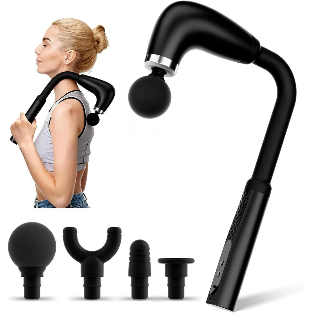 BEONISI massage gun front view showcasing the black premium ergonomic body and heavy-duty percussion head.