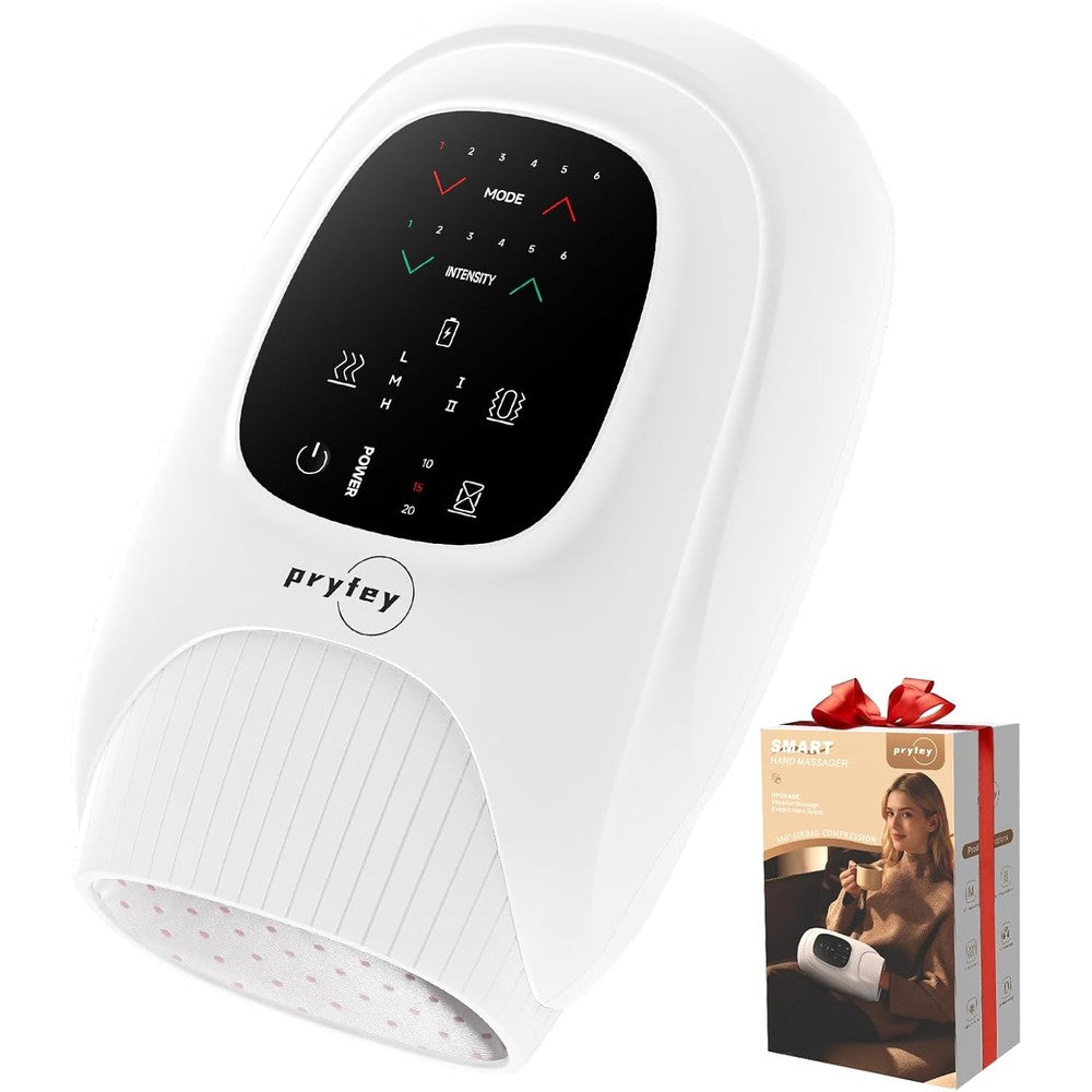 Pryfey electric hand massager white front view showcasing digital control panel