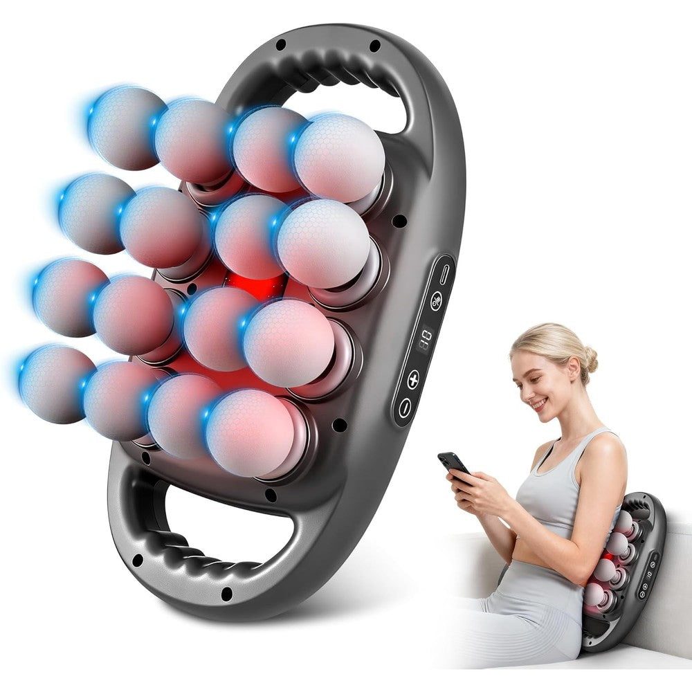 Kocuno 16-head massage gun set front view showing black premium finish and multi-node percussion head