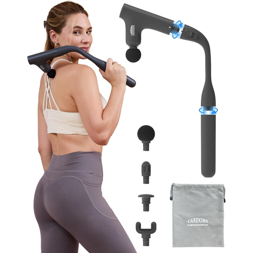 CAREKING 3-in-1 detachable deep tissue massage gun front view showcasing the modern grey percussion massager body