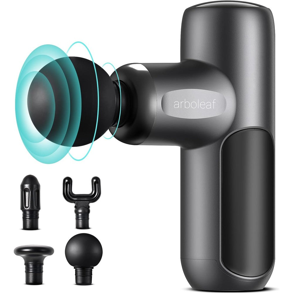 Arboleaf mini massage gun deep tissue front view showcasing compact premium black body design