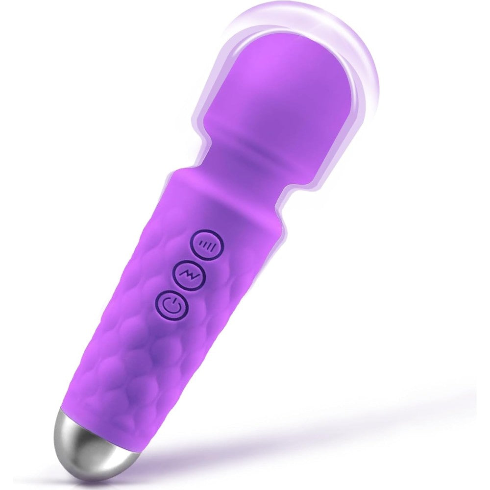 LUMIO Body Back Relaxation Massager Mini Purple front view showcasing the flexible head and textured handle.