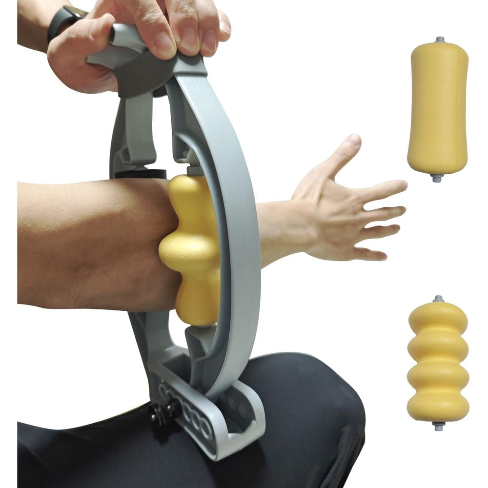 Myogaga Tennis Elbow Relief Forearm Roller Massager front view showcasing the adjustable gear structure.