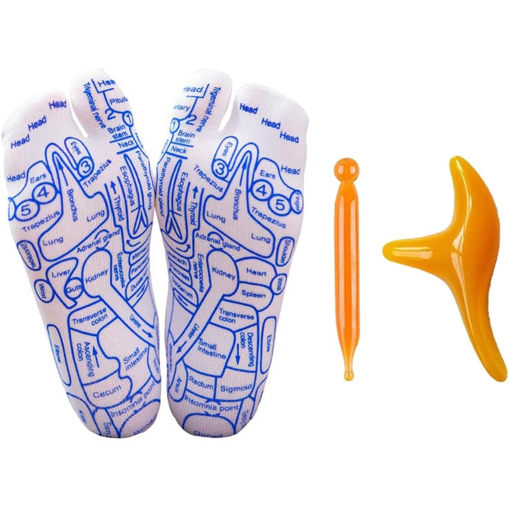 Xihongshi reflexology socks set with massage tools and printed charts
