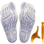Birddie acupressure reflexology socks front view with massage tools