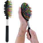 ZEMOZEN telescoping metal back scratcher front view showing extended stainless steel handle and colorful rainbow bristles.