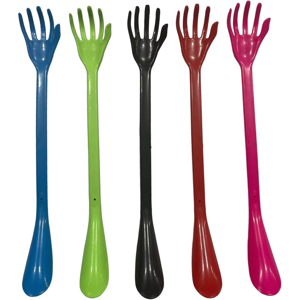 Cotton Fly Back Scratcher with Long Handle and Shoehorn front view of the hand-shaped design