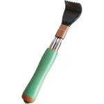 PEXOMEDO portable double pole extendable back scratcher front view showing green handle