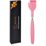 WOVTE extendable back scratcher pink color front view showing palm shaped head