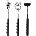 Lucdnc extendable back scratcher set front view showing three distinct interchangeable claw heads.
