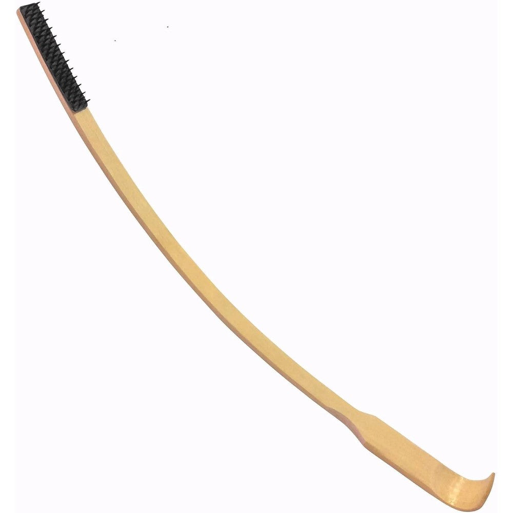 ITCHSTIX bamboo back scratcher front view showing the curved organic handle and spiked pad