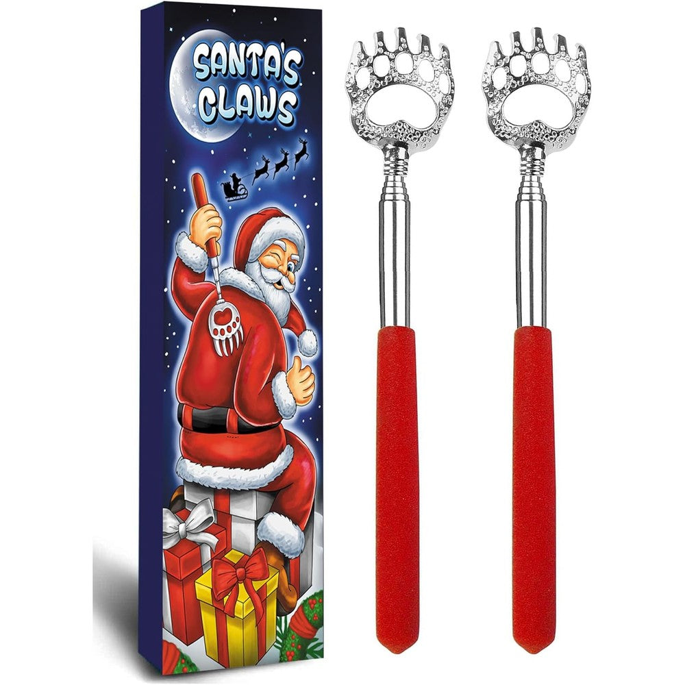 Glasafe extendable bear claw back scratcher front view showcasing the red rubber grip handle.