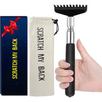 Flanker-L stainless steel telescoping back scratcher front view with wide claw and black rubber handle