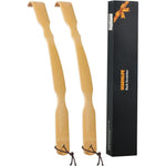 WARMLIFE bamboo back scratcher two pack set showing the front view inside the gift box