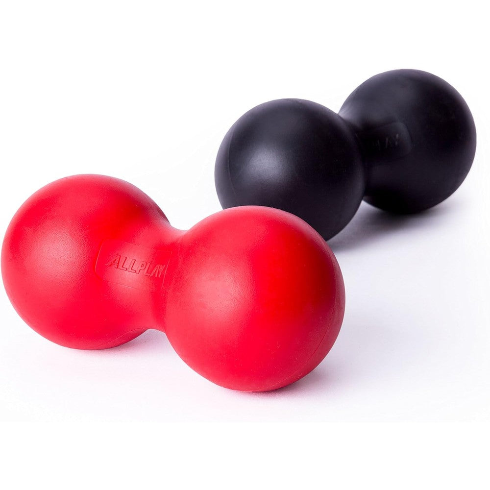 AllPlay peanut massage ball roller front view showing the red and black double lacrosse balls for trigger point therapy.
