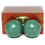 Brass Statu Marble Green Baoding Balls front view showcasing polished dark green stone texture.
