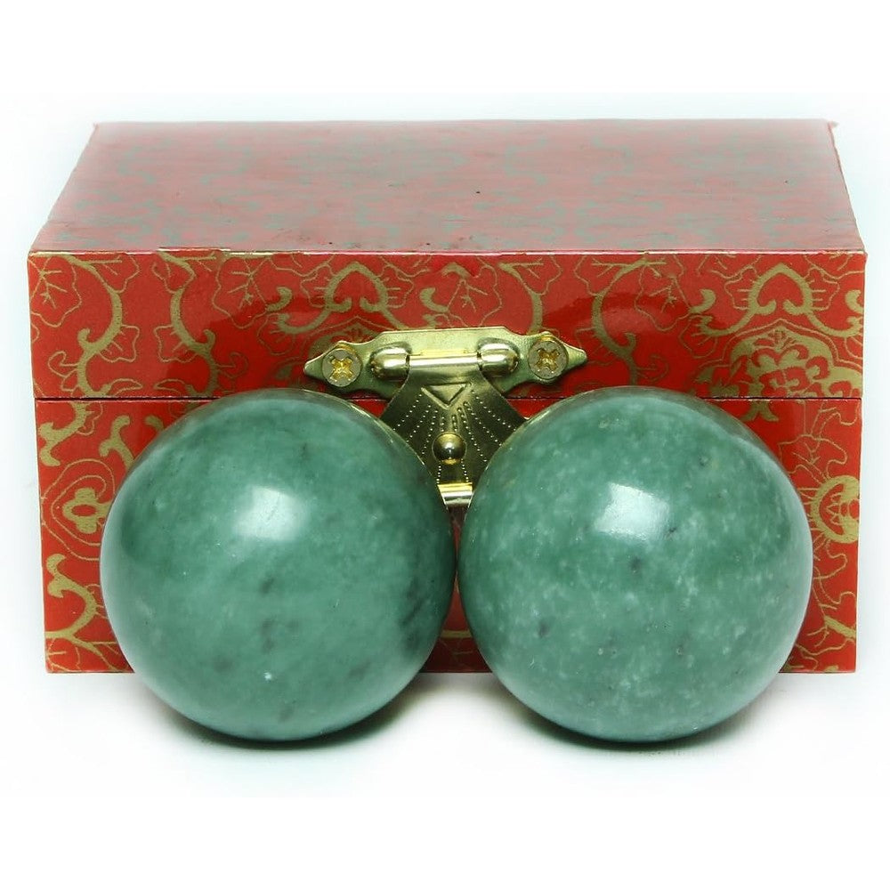 Brass Statu Marble Green Baoding Balls front view showcasing polished dark green stone texture.