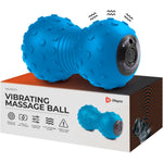 Lifepro 4-speed vibrating massage ball front view showing the blue peanut fascia roller design with textured nodules.