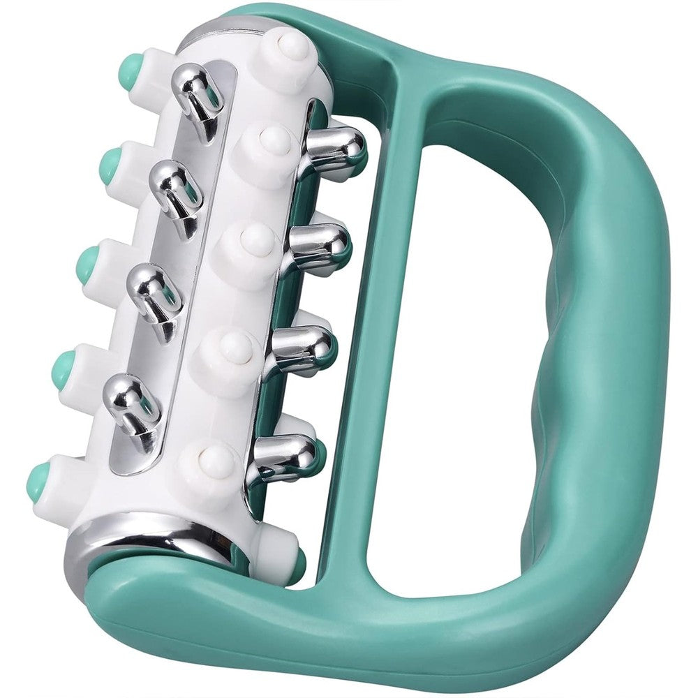 Coolife Fascia Release and Cellulite Remover Muscle Massage Roller front view showing green handle and spiky white knobs