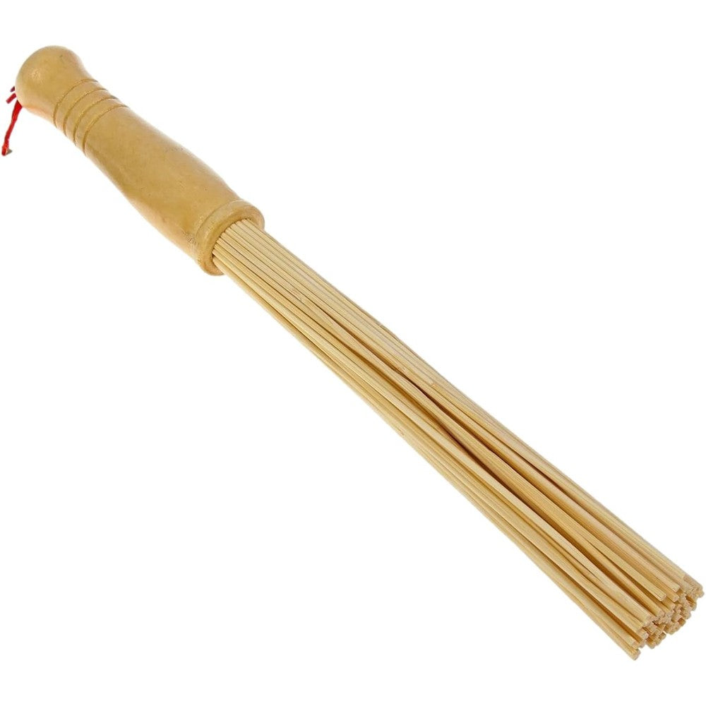 BELEON Massage Bamboo Broom front view showing the bundled natural bamboo sticks and smooth wood handle.