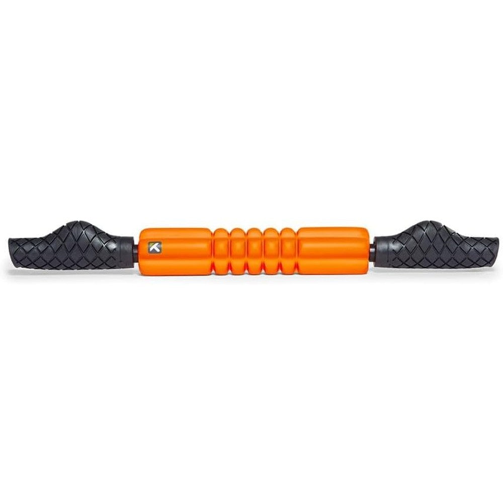TriggerPoint Grid STK handheld foam roller front view showing orange textured surface for deep tissue massage.