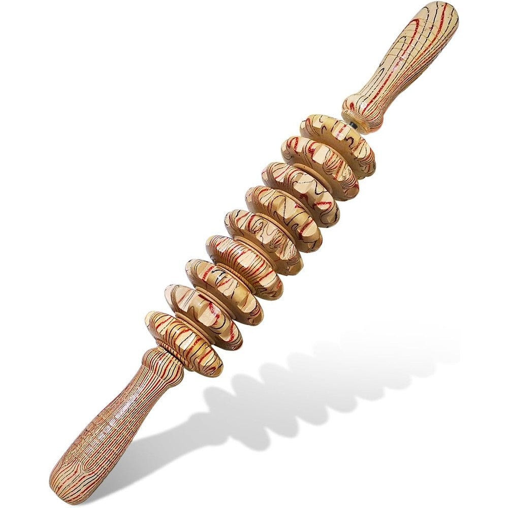 Deston wooden massager handheld roller stick front view for deep tissue therapy