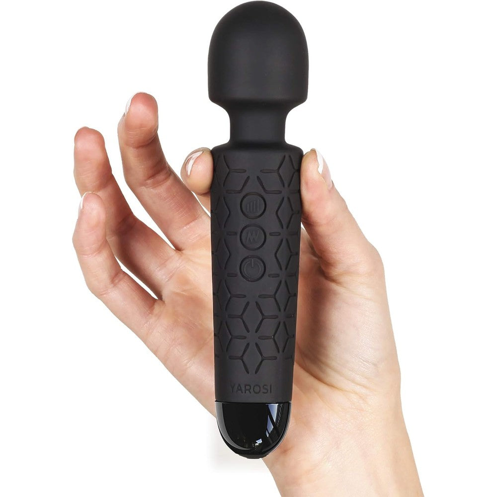 Yarosi Micro Personal Massage Wand front view in black showing compact design
