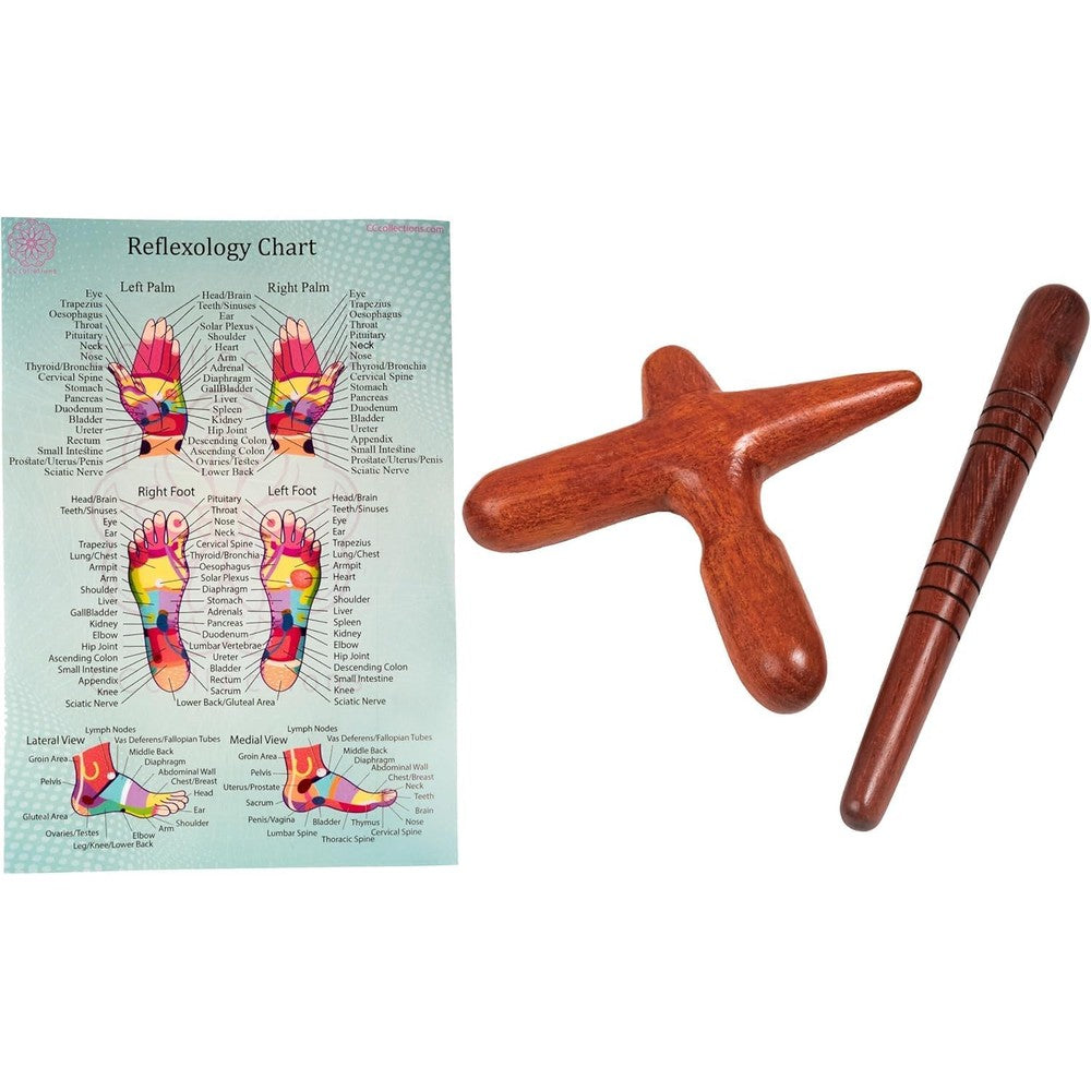 CCcollections wood therapy massage tools front view showcasing the natural wooden reflexology stick