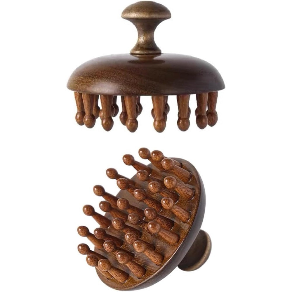 Sanlusan wooden scalp massager front view showing twenty-eight smooth rounded teeth for hair growth stimulation.
