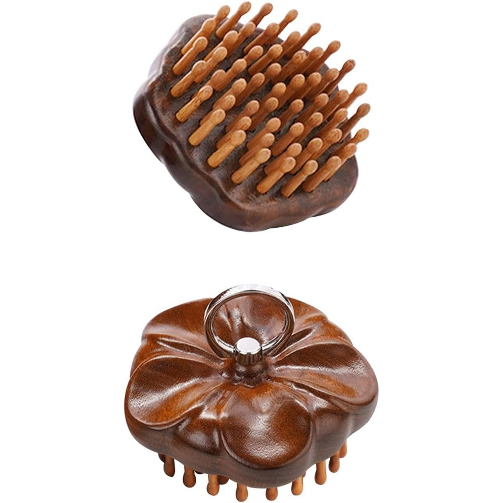 Dropy wooden scalp massager front view showcasing the natural bamboo bristles and ergonomic design.