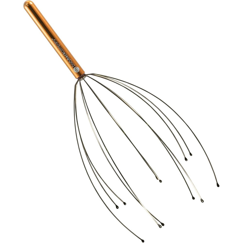 Body Back Scalp Massager front view showing the copper handle and twelve gold-toned flexible wires