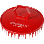 Bossman Scalp Massager and Shampoo Brush front view showing red firm bristles.