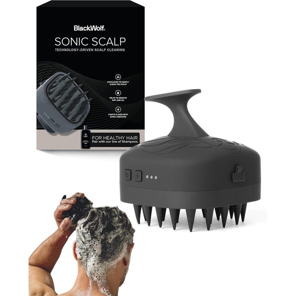 Black Wolf Sonic Scalp Scrubber electric massager brush front view