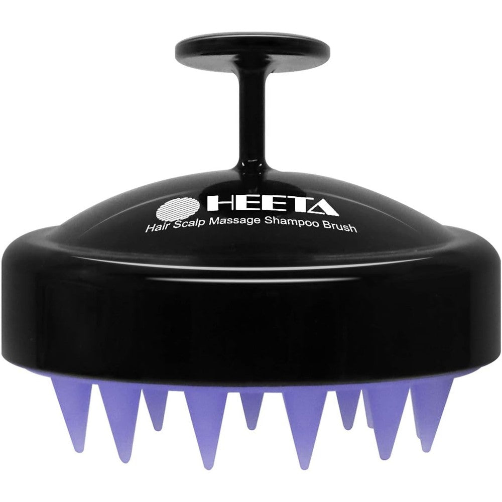 HEETA scalp massager shampoo brush in black front view showing ergonomic handle design