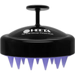 HEETA scalp massager shampoo brush in black front view showing ergonomic handle design