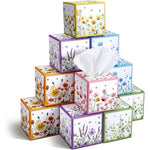Fourluoo Floral Facial Tissues 12 Pack front view of colorful cube boxes.